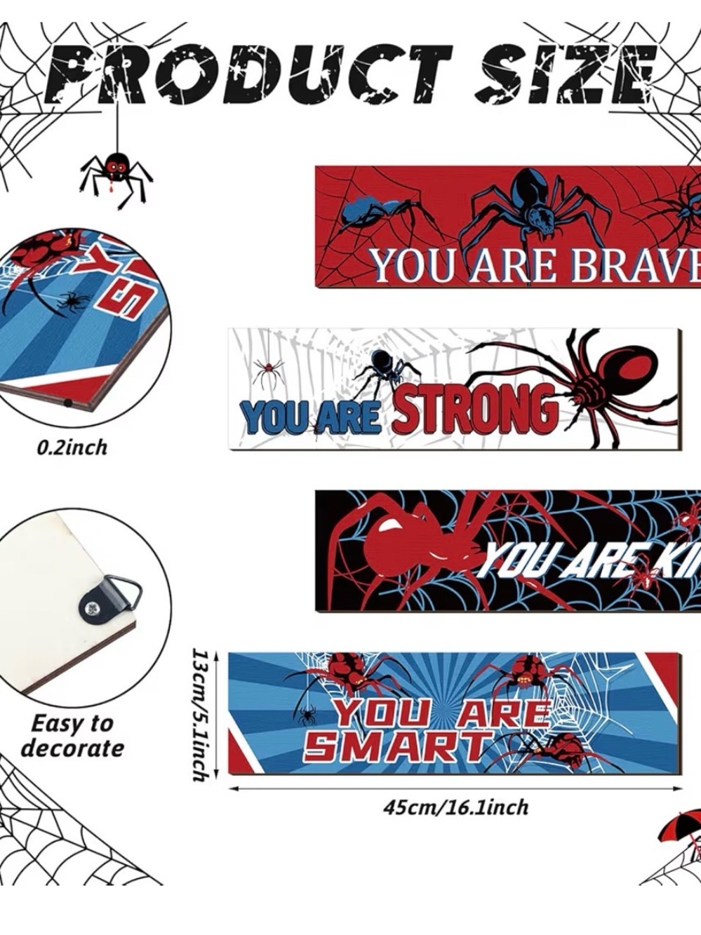 4 Pcs Spider Room Wall Decor Boys Bedroom Decor for Kids Christmas Inspirational